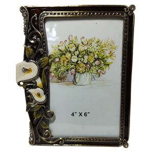 Metal Tone‎ Enamel Frame Rhinestone Calla Lily Vine Decorative Picture Photo 4x6